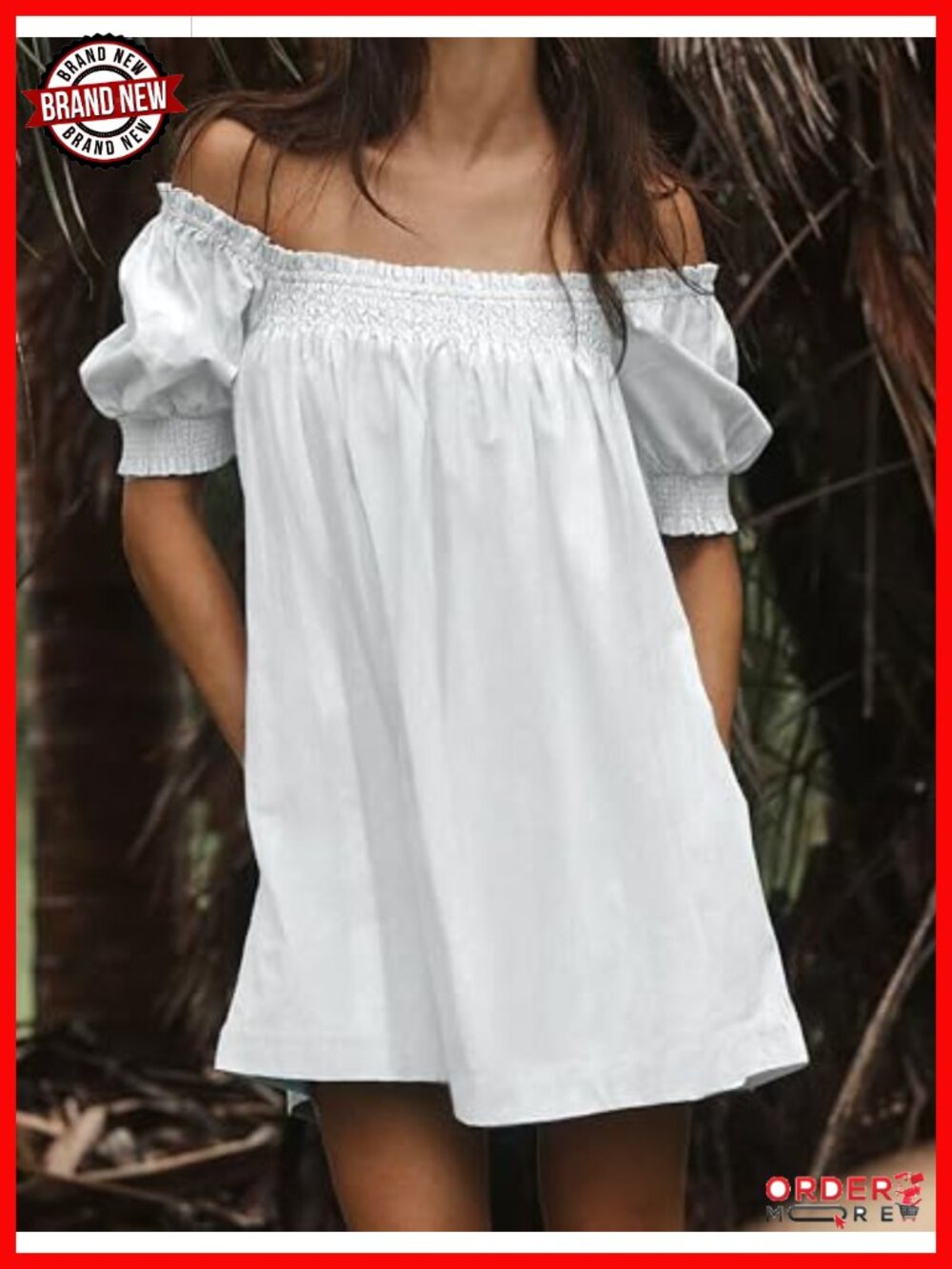 A-Line Square Neck Puff Sleeve Summer Mini Dress with Pockets - Picture 4 of 6